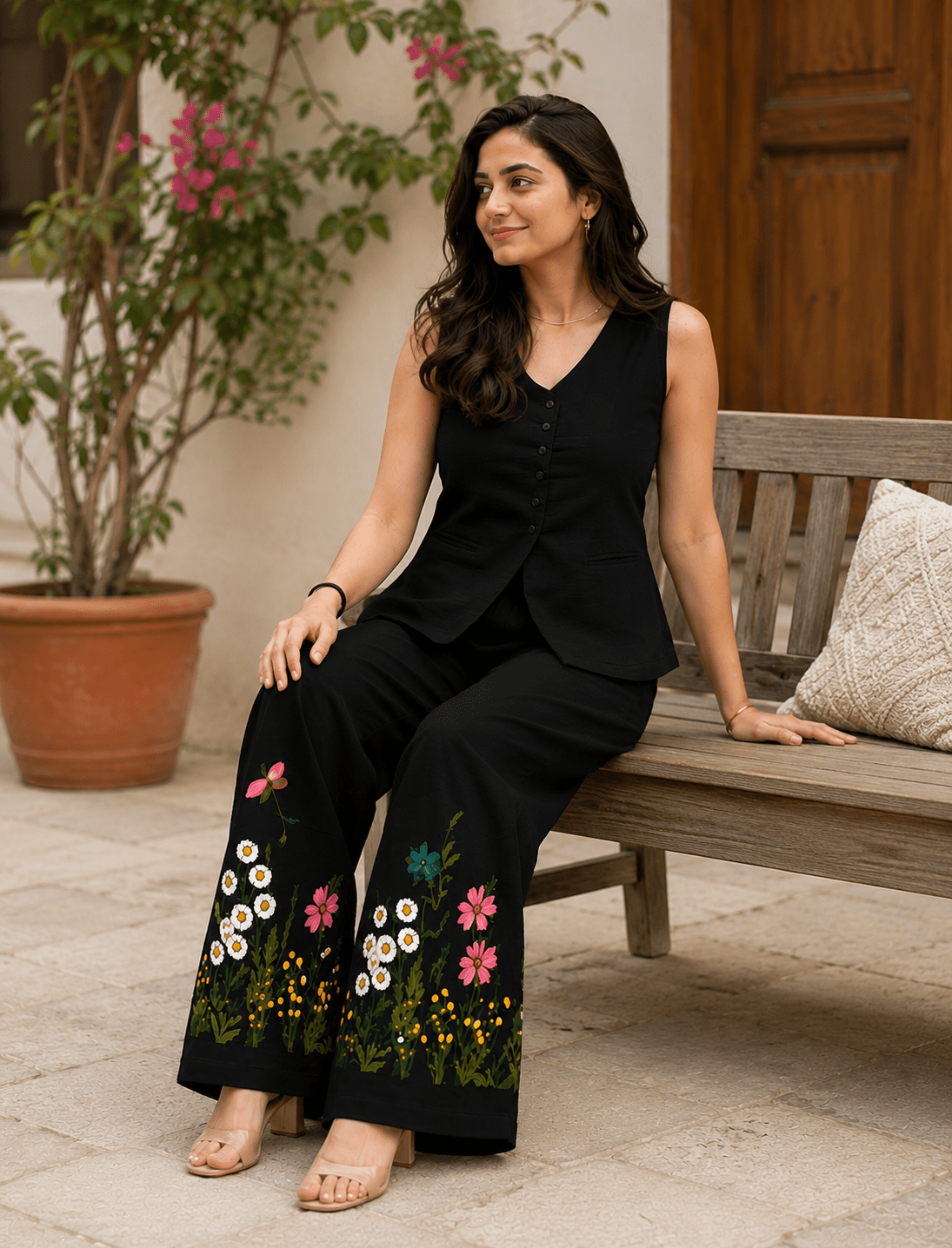 Midnight Black Cotton Embroidered Co-ord set