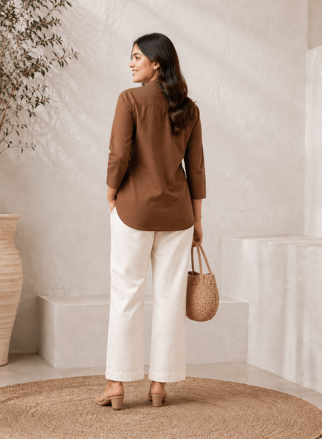 Mocha Brown Cotton Printed Co-ord Set by Mayantiie