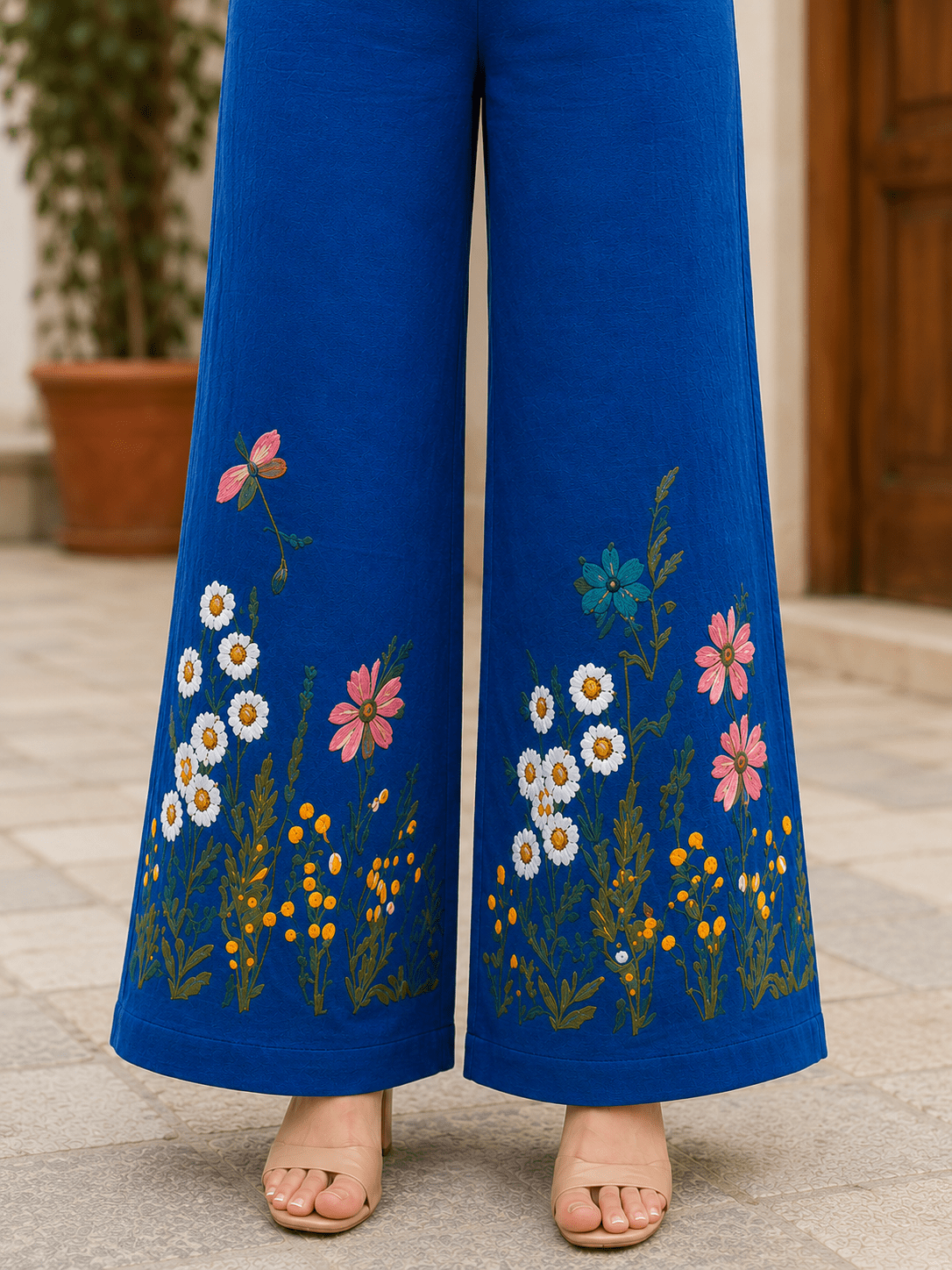 Royal Blue Bloom Cotton Embroidered Co-ord set