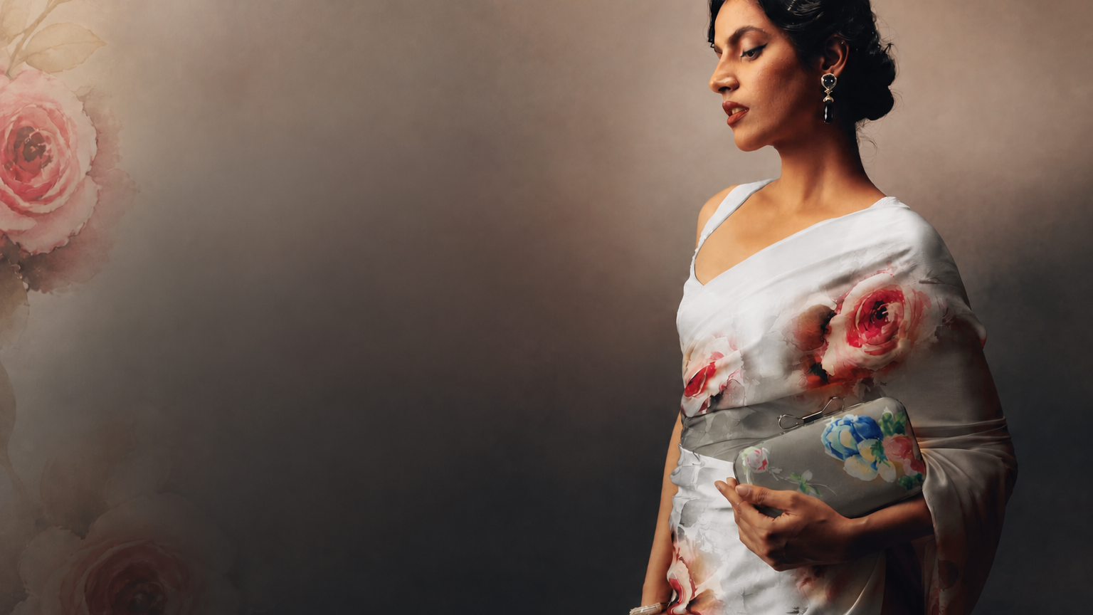 Grey sating printed saree