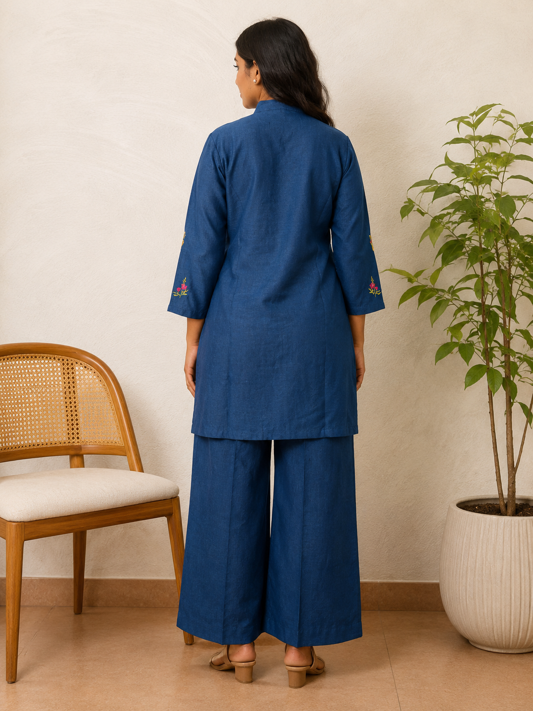 Teal Blue Embroidered Co-Ord Set - Mayantiie