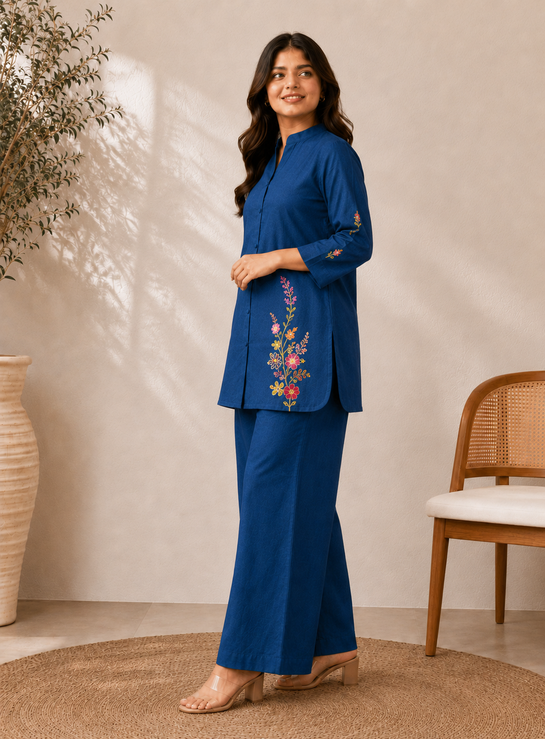 Teal Blue Embroidered Co-Ord Set