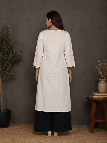 White Thread Embroidered Rayon Kurti