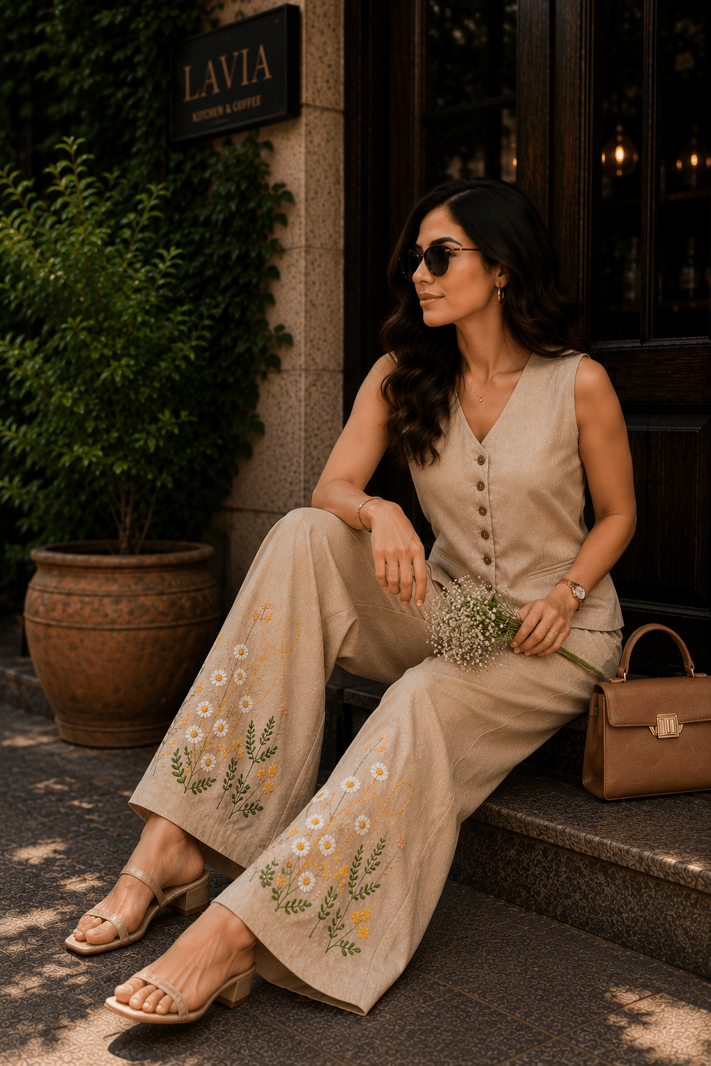 Blossom Beige Cotton Embroidered Co-ord Set