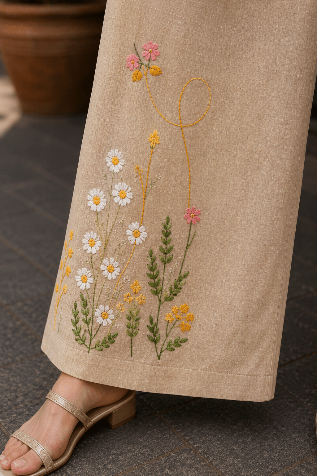 Blossom Beige Cotton Embroidered Co-ord Set