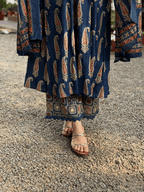 Blue Ajrakh Printed Cotton Anarkali Suit Palazzo set