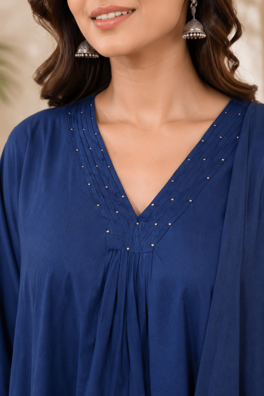 Blue Printed Cotton Flared A Line Kurti Set with Dupatta