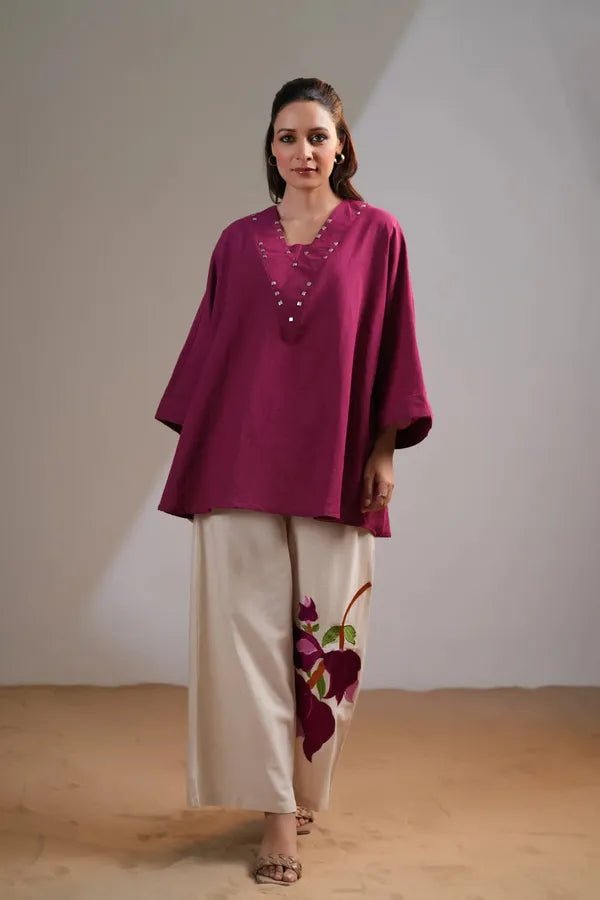 Burgandy Bloom Cotton Co - ord Set - Mayantiie