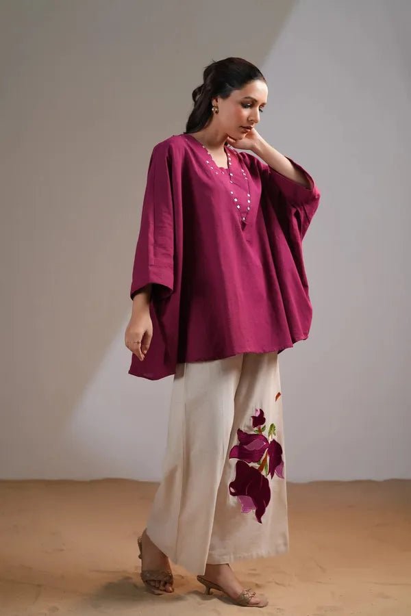 Burgandy Bloom Cotton Co - ord Set - Mayantiie