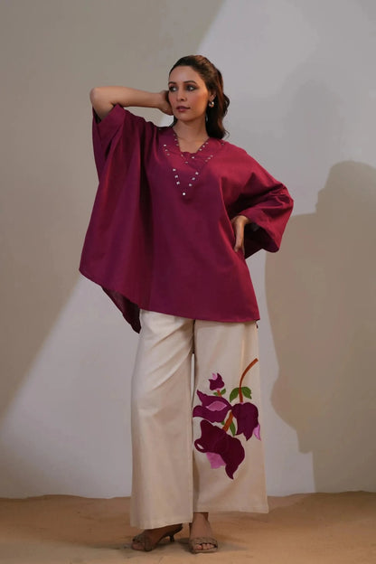 Burgandy Bloom Cotton Co - ord Set - Mayantiie