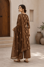 Coffee Brown Block Printed Cotton Kurti and Palazzo set