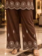 Coffee Brown Cotton Embroidered Co-Ord Set