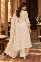 Cream Embroidered Kurta Pant Set with Chanderi Zari Dupatta for Women - Mayantiie