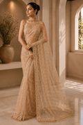 Golden Embellished Sequin Mono Net Saree