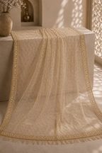 Golden Embellished Sequin Mono Net Saree