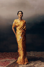 Golden Petal Printed Satin Saree - Mayantiie