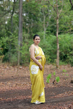 Golden Yellow Bloom Printed Satin Saree - Mayantiie