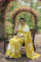 Golden Yellow Bloom Printed Satin Saree - Mayantiie