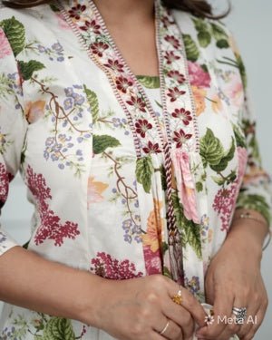 Ivory Bloom Printed Cotton Kurti Pant with Dupatta