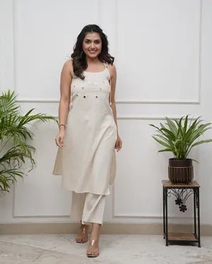 Ivory Breeze Spaghetti Cotton Kurta with Pants - Mayantiie