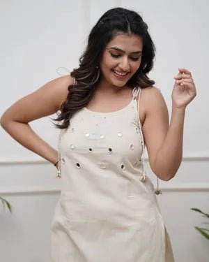 Ivory Breeze Spaghetti Cotton Kurta with Pants - Mayantiie