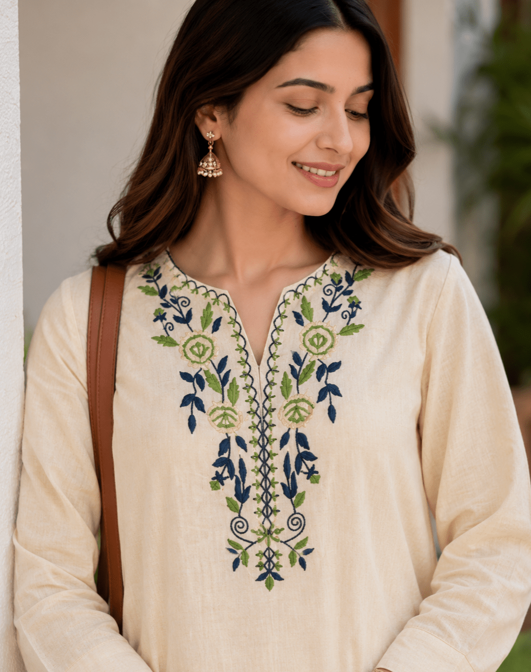 Ivory Cotton Embroidered Kurta Pant & Printed Dupatta Set