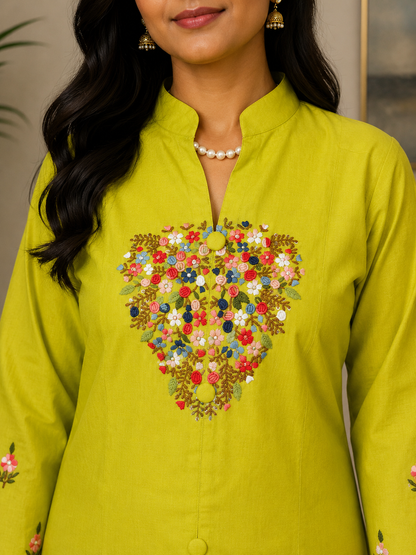 Lemon Yellow Hand-Embroidered Co-Ord Set