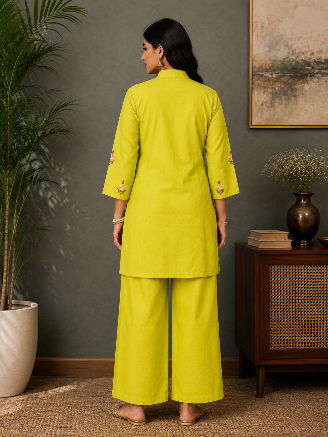 Lemon Yellow Hand-Embroidered Co-Ord Set