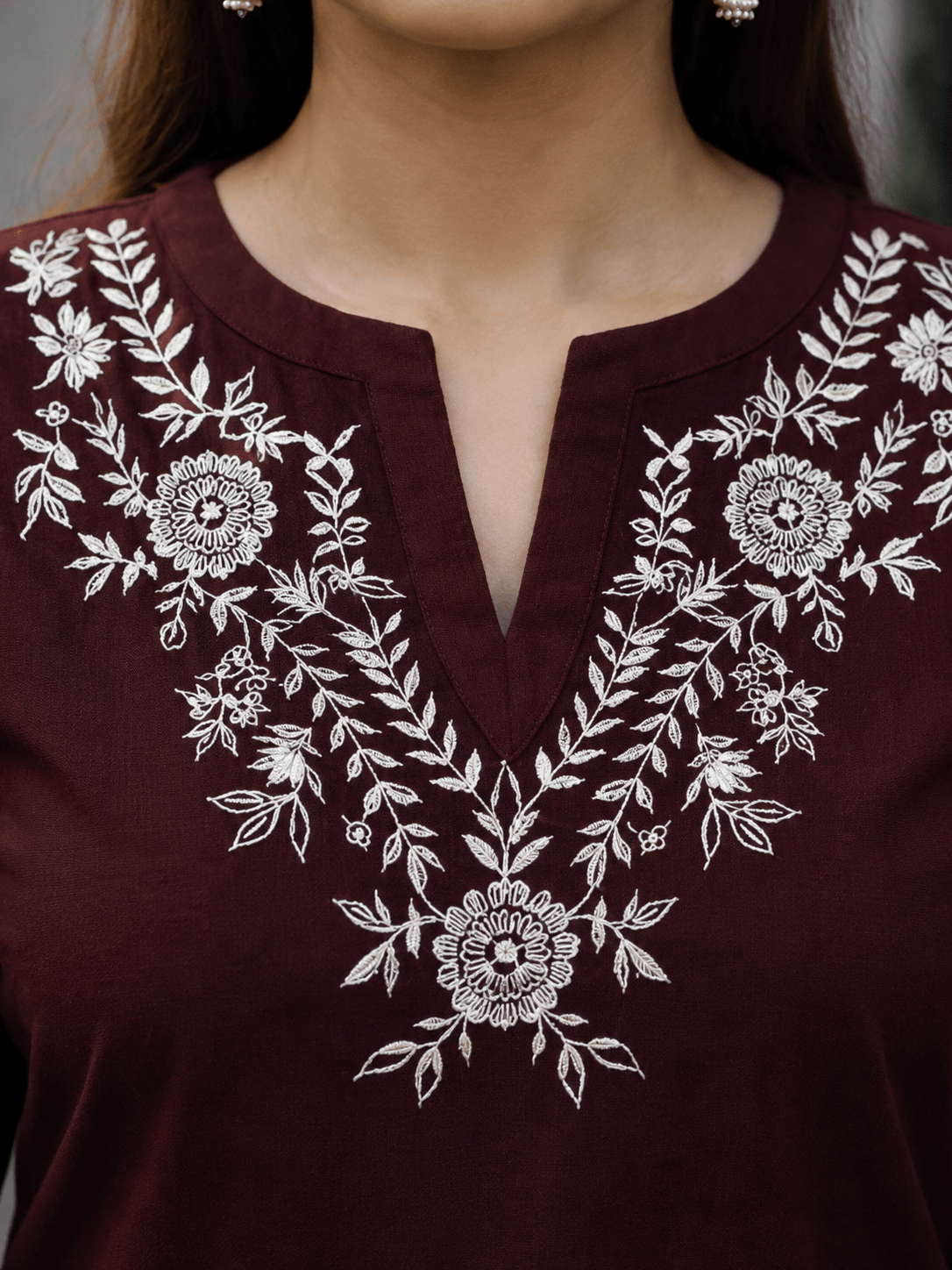 Maroon Embroidered Cotton Kurti Pant Set