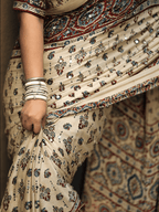Meher Ajrakh Inspired Ivory Gaji Silk Saree