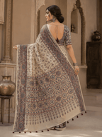 Meher Ajrakh Inspired Ivory Gaji Silk Saree