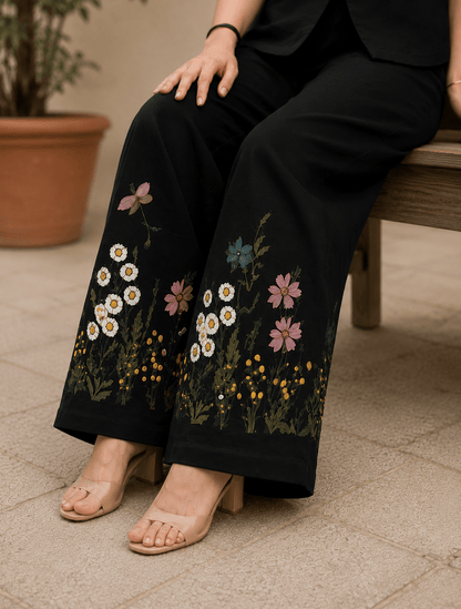 Midnight Black Cotton Embroidered Co-ord set
