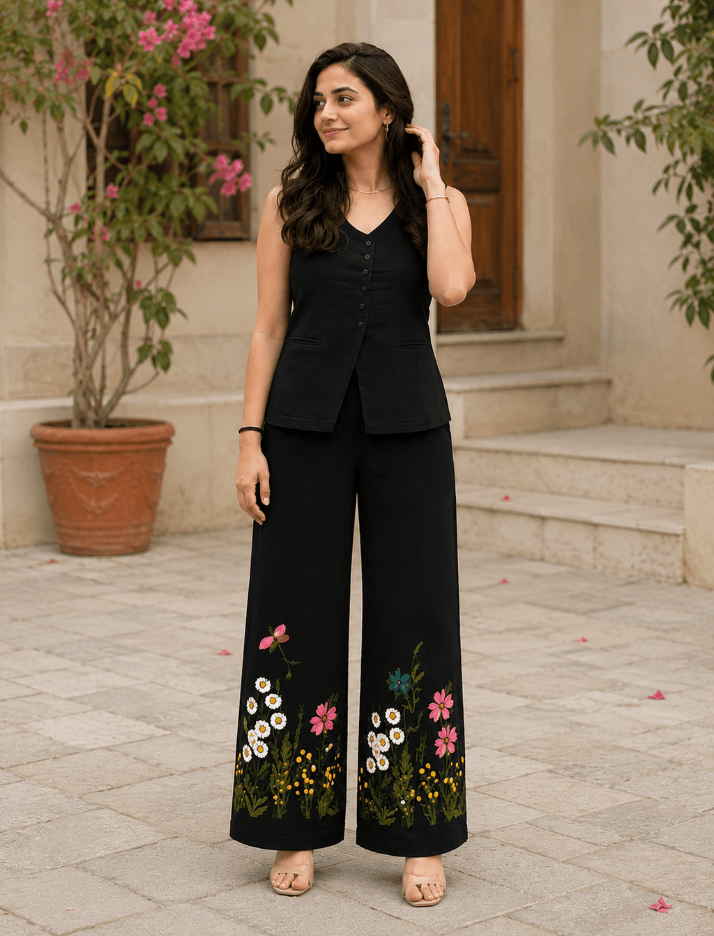 Midnight Black Cotton Embroidered Co-ord set