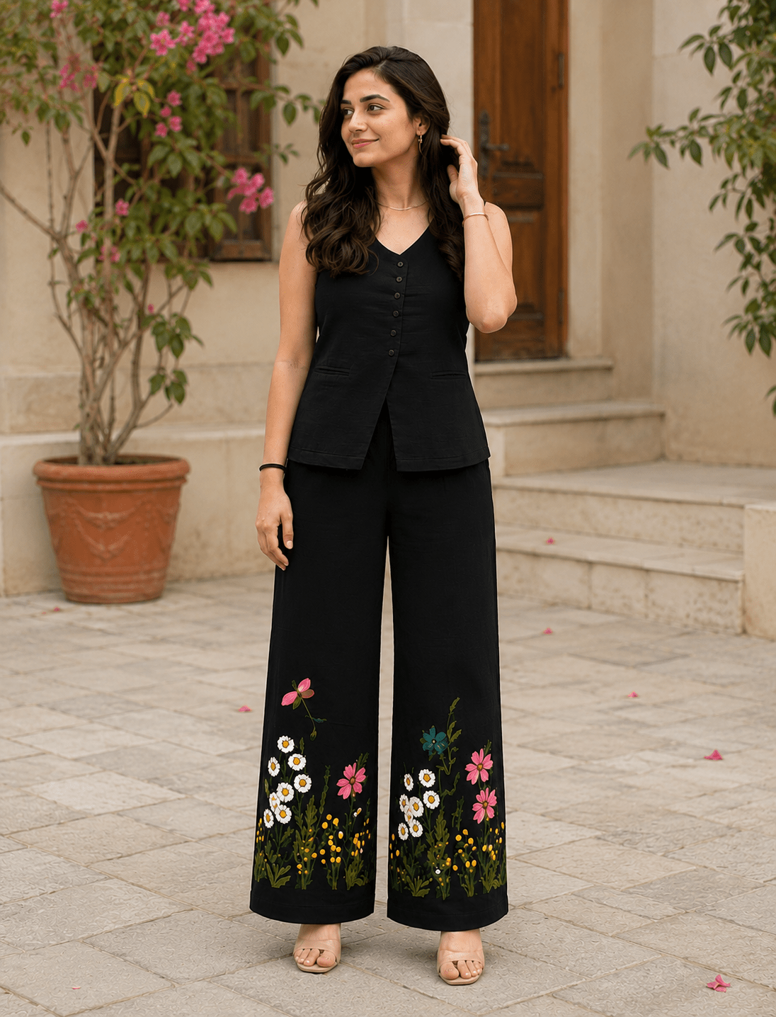 Midnight Black Cotton Embroidered Co-ord set