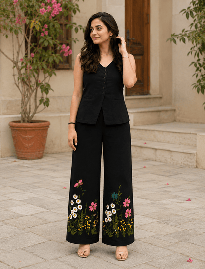 Midnight Black Cotton Embroidered Co-ord set