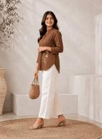 Mocha Brown Cotton Printed Co-ord Set by Mayantiie