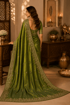Moss Green Zari & Sequin Embroidered Silk Saree by Mayantiie