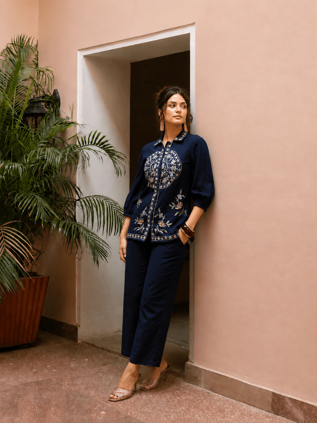 Navy blue co-ord set full silhouette