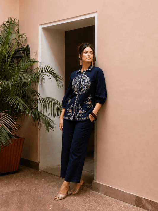 Navy blue co-ord set full silhouette