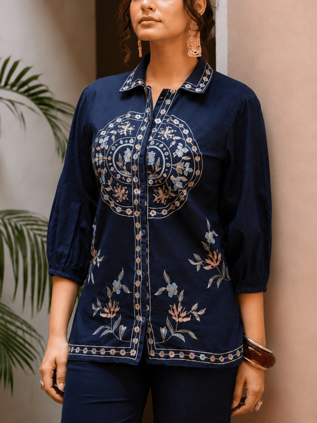 Navy blue co-ord set front design highlighted