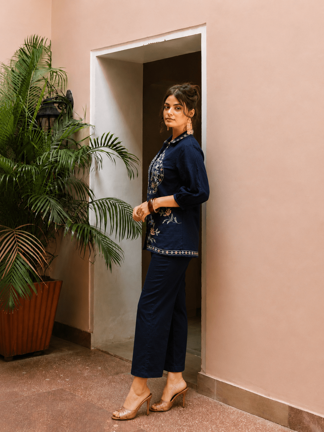 Navy blue co-ord set left profile