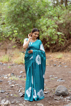 Ocean Blue Bloom Printed Satin Saree - Mayantiie