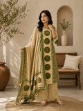 Olive Ajrakh Printed Cotton Kurti Palazzo Set with Dupatta