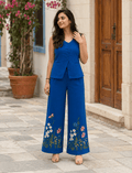 Royal Blue Bloom Cotton Embroidered Co-ord set