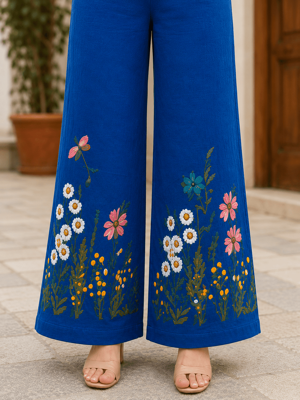 Royal Blue Bloom Cotton Embroidered Co-ord set