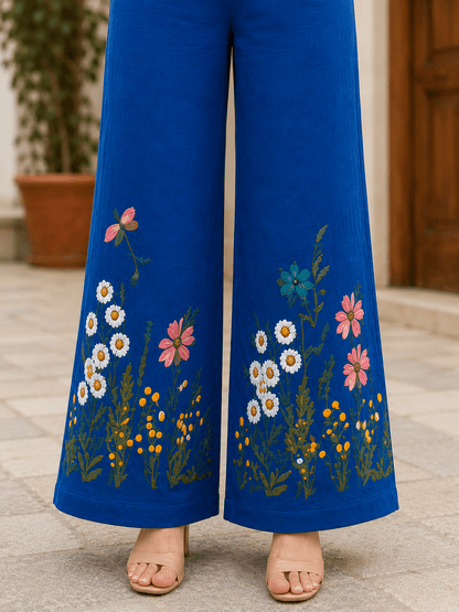 Royal Blue Bloom Cotton Embroidered Co-ord set