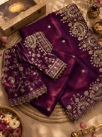 Royal Plum Zari Embroidered Silk Saree - Mayantiie