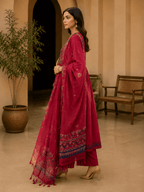Ruby Red Hand Block Printed Anarkali Suit with Dupatta - Mayantiie