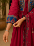 Ruby Red Hand Block Printed Anarkali Suit with Dupatta - Mayantiie