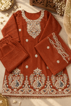 Rust Brown Embroidered Kurta Palazzo Set with Dupatta - Mayantiie